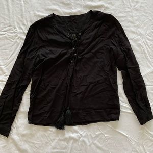 Renee C Black Long Sleeve Tassel Top Shirt (Size Small)
